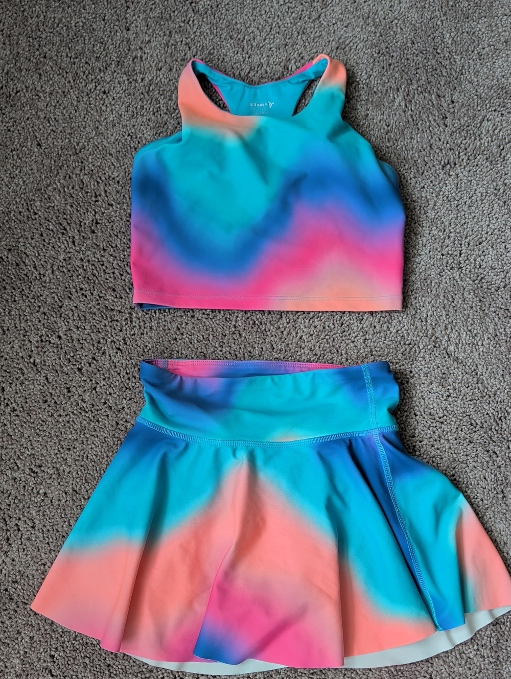 Girls' Tie-Dye Active Skort and Crop Top Set - Multicolor
